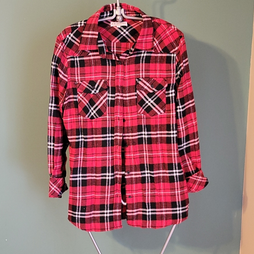 Ci Sono red plaid top